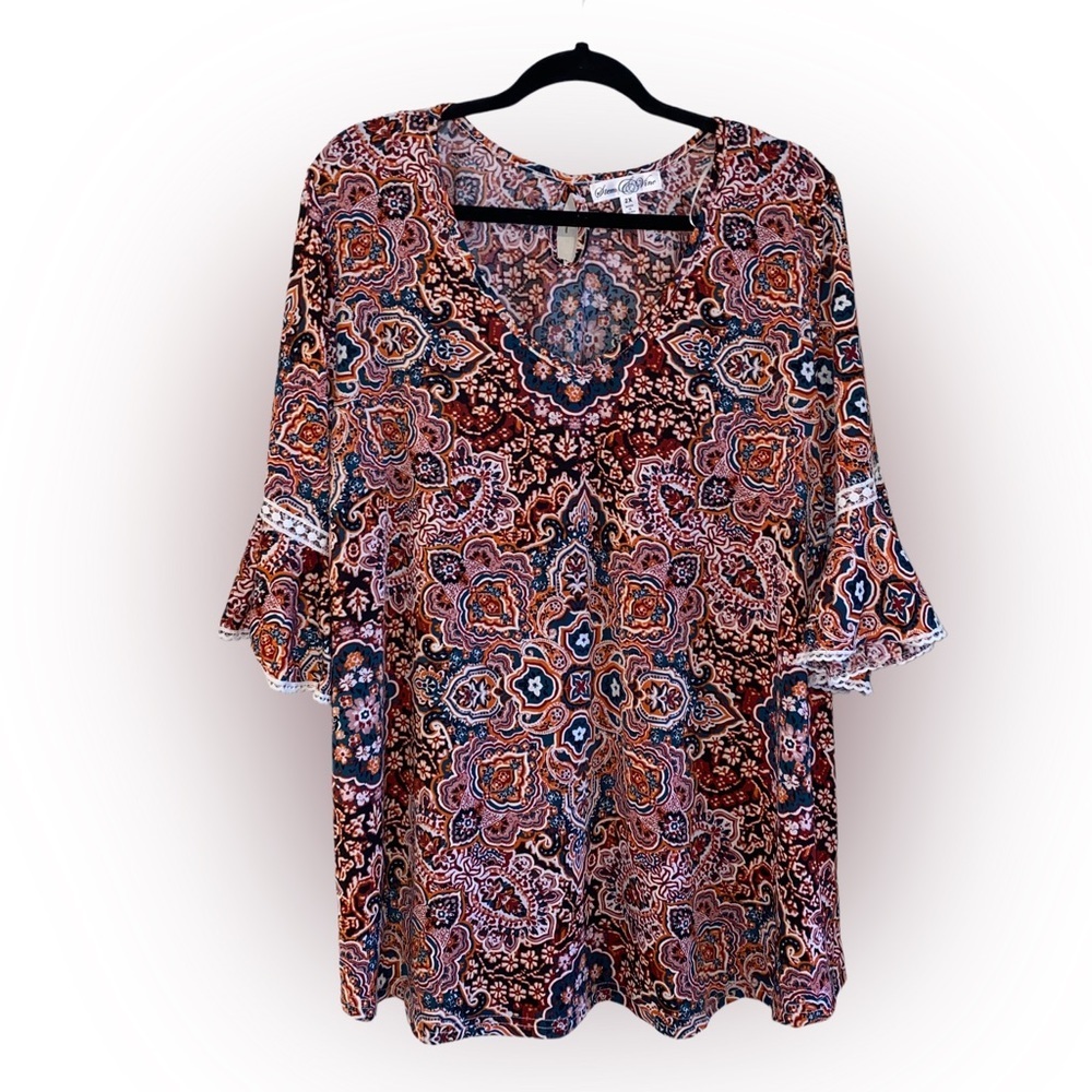 Stem & Vine Nordstrom Floral Print Blouse With Bell Sleeves Lace Plus Size 2X